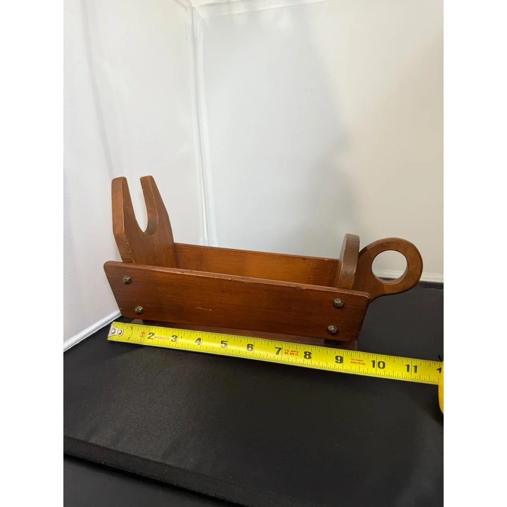 Vintage 60s Wood Napkin Holder Caddy‎ folk art Rustic Kitchen tabletop organizer
